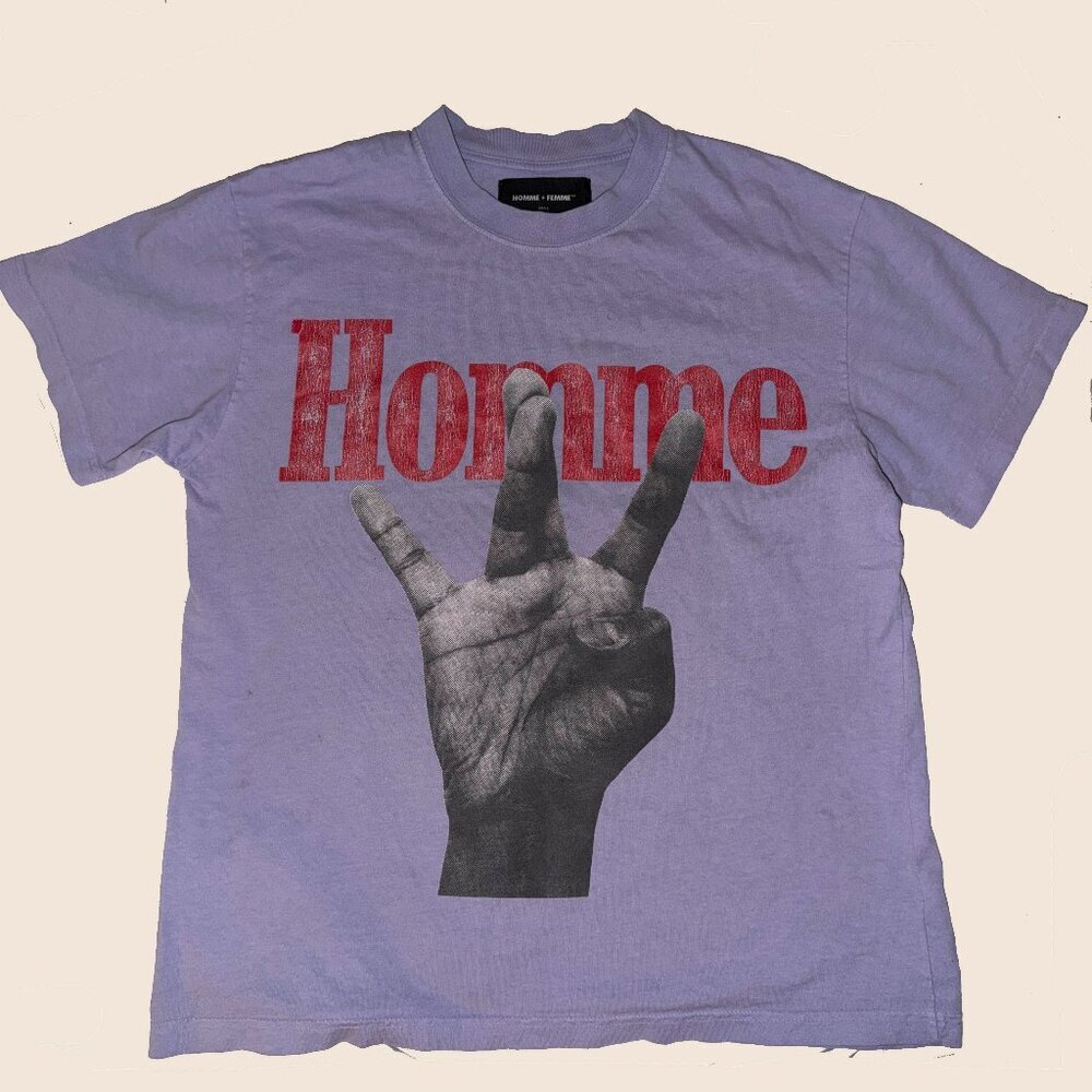 Homme + Femme Twisted Fingers Tee Lavender with red/yellow Size Small S